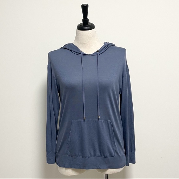 Massimo Dutti Dusty Blue Hooded Kangaroo Pocket Knit Pullover Top - Picture 2 of 9